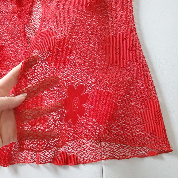 Y2K 90s Whimsigoth Vampire Womens Medium Red Sheer Mesh Short Sleeve - Picture 5 of 8